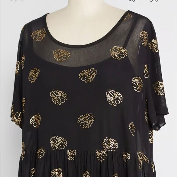 Black Friday Totally Buggin' Babydoll Dress Mesh Black Metallic Bug Print XS NWT - Picture 3 of 11